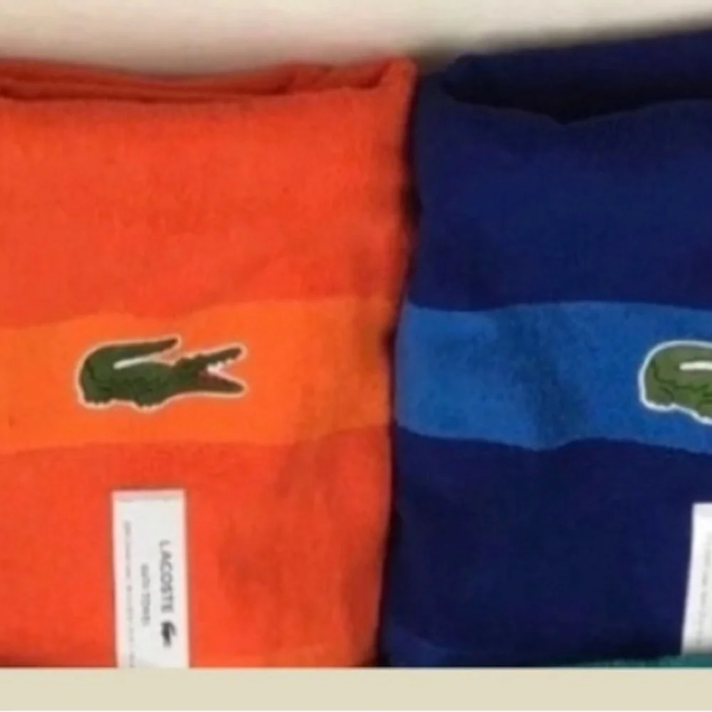 Bundle of 4 Lacoste Large Bath Spa Pool cotton Towel 30”x52” new 2 orange 2 blue